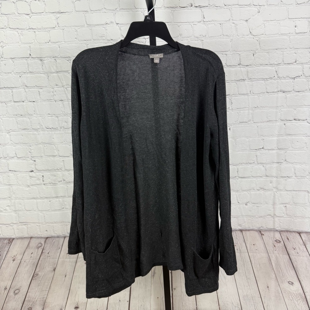 J. Jill Dark Gray Open Front Cardigan Silk Blend Sweater Size Small